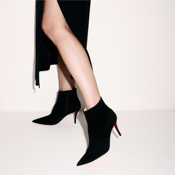 Christian Louboutin So Apostropha Booty 80 Black Suede Ankle Heel Bootie 36 - Picture 3 of 16